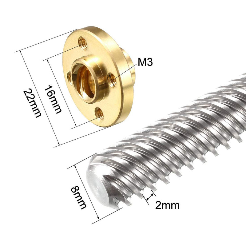 uxcell 150mm Length T8 8mm Dia Lead Screw Rod,14 Lead Stainless Steel Lead Screw Rod with Copper Nut Trapezoidal Thread for 3D Printer Z Axis2pcs