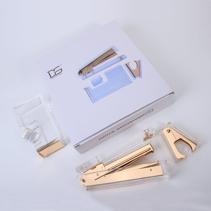 Draymond Story Acrylic Gold Stationery Bundle Set - 1) Stapler 1) Staple Remover 1) Tape Dispenser (Wedding Gift for Guests)