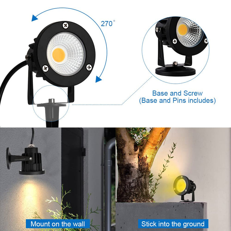 12W 2 Pack LED Spot Lights Indoor for Plants Uplights Spotlight Lamp Accent Lighting for Indoor Plants ,120V Landscape Lights Warm White Up Light 6FT Cord with US 3 Prong (Base and Stake Included)