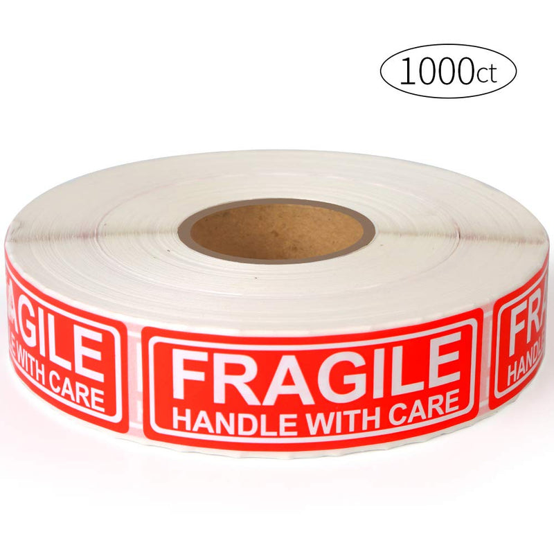 Fragile 1"x3" Handle with Care Shipping Stickers, 1000 Labels Per Roll