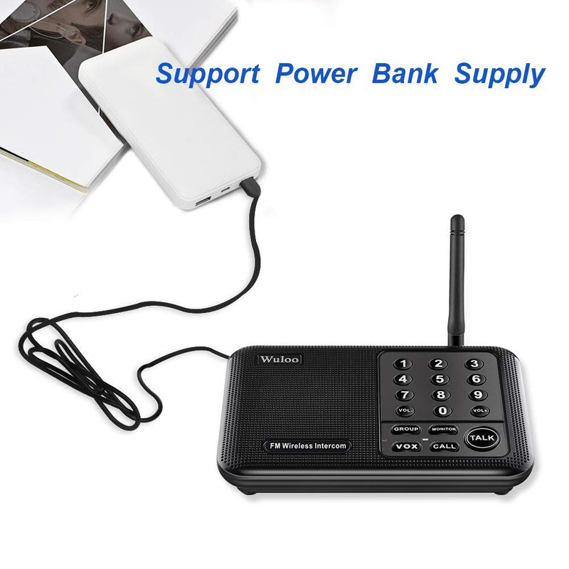 Wuloo Intercoms Wireless for Home 1 Mile (5280 Feet) Range 10 - Channel, Wireless Intercom System for Home House Business Office, Room to Room Intercom, Home Communication System (2 Packs, Black)