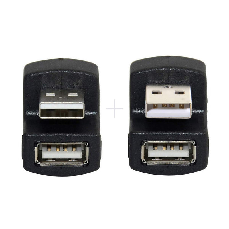 Cablecc 1 Set Up & Down Angled USB 2.0 Adapter A Male to Female Extension 180 Degree Black Black Down +Up Angled