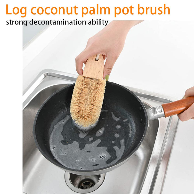 Kitchen Cleaning Brush Kit, ECO Friendly Brush Set, Wood Bottle Brush Pot Pan Brush Bamboo Dish Washing Brush Vegetable Brush