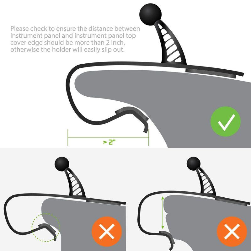 Phone Holder Mount â€“ Car Dashboard Cell Phone Holder - Clip On Adjustable Car Stand Handsfree Non Slip Cradle Compatible for Smartphones Apple iPhone Samsung Android Switch and GPS (Black)