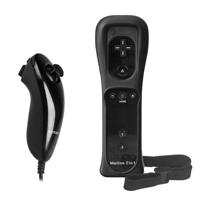 TechKen 2 Pack Remote Controller with Build in Motion Plus and 2 Nunchucks 2blacks