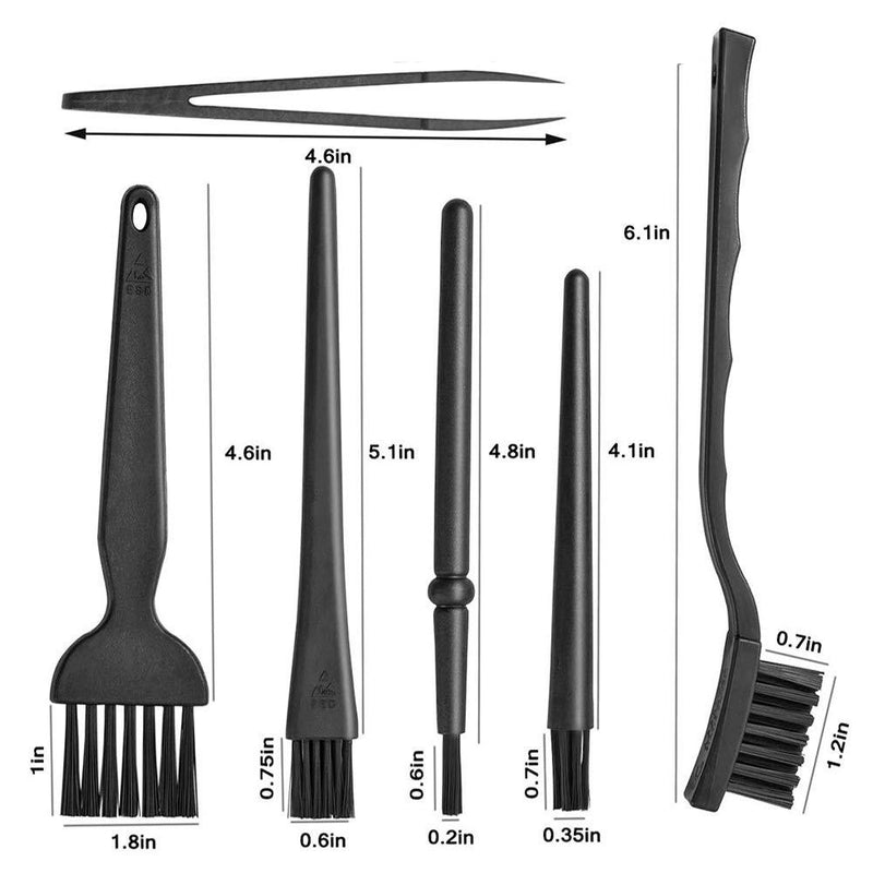 ELANE 6 Pcs Small Portable Plastic Handle Nylon Anti Static Brushes Brush Kit Multi-USE for Computer,Car Seat,Keyboard,Home