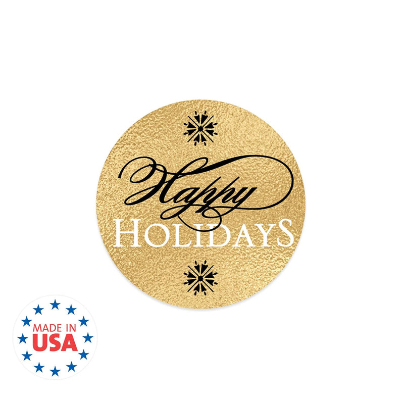 Elegant Faux Gold and Black Happy Holiday Stickers / 500 Faux Foil Christmas Label / Modern 1.5" Holiday Stickers