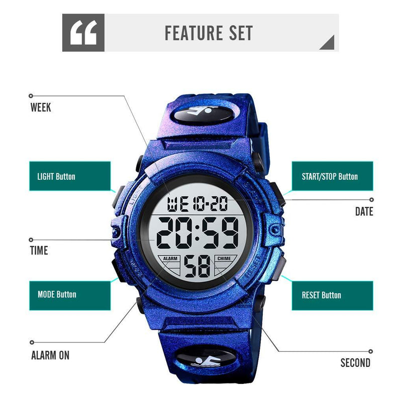 Boys Watch Digital Sports Waterproof Electronic Childrens Kids Watches Alarm Clock 12/24 H Stopwatch Calendar Boy Girl Wristwatch Dark Blue