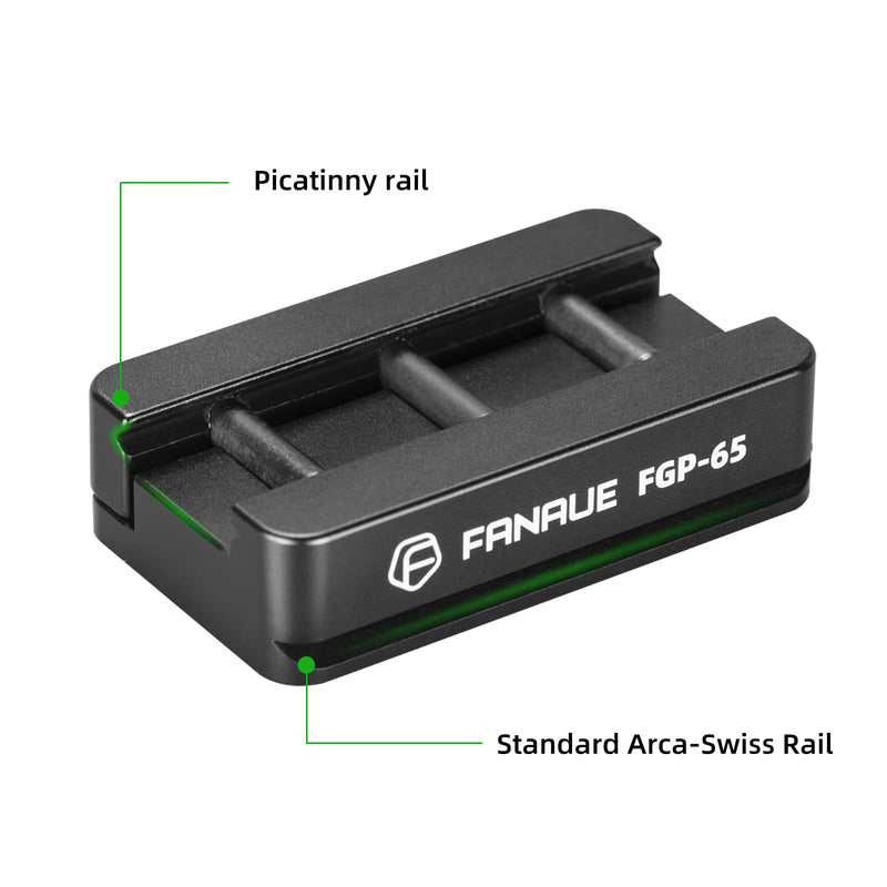 FANAUE FGP-65 Picatinny Arca-Swiss Compatible Rail Plate with Anti-Slip Slot, CNC Machined Aluminum,Tripod Dovetail Adapter Mount Picatinny Arca-Swiss - Classic style