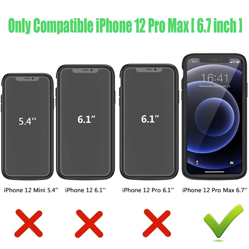 Battery Case iPhone 12 Pro Max, 7000mAh Slim Portable Rechargeable Battery Pack Charging Case Compatible with iPhone 12 Pro Max (6.7 inch) Extended Battery Charger Case (Black) Black