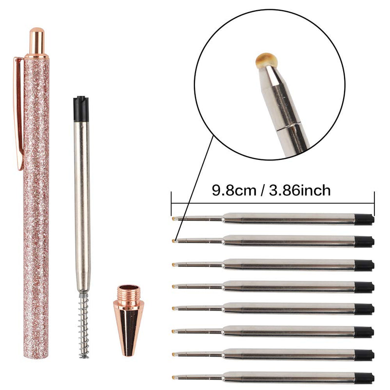 JPSOR 8pcs Glitter Cute Ballpoint Pens for Women, Sparkly Rose Gold Click Ball Pens, Metal Retractable Pen, With 8 pcs Replacement Refills, Black Ink, Medium Point 1mm, School and Office Supplies