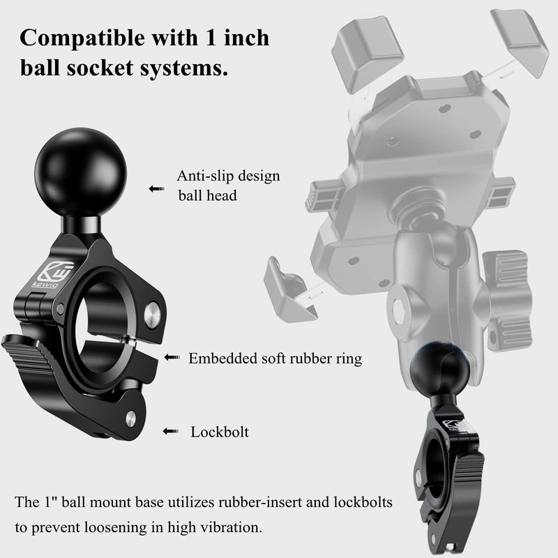 BRCOVAN Aluminum Alloy 1'' Ball Mount Base for Handlebar&Rear-View Mirror Compatible with RAM MOUNTS 1 Inch Ball Socket Component - Double Socket Arm/Bike Motorcycle Phone Mount Holder R18B R18B - 1 inch ball