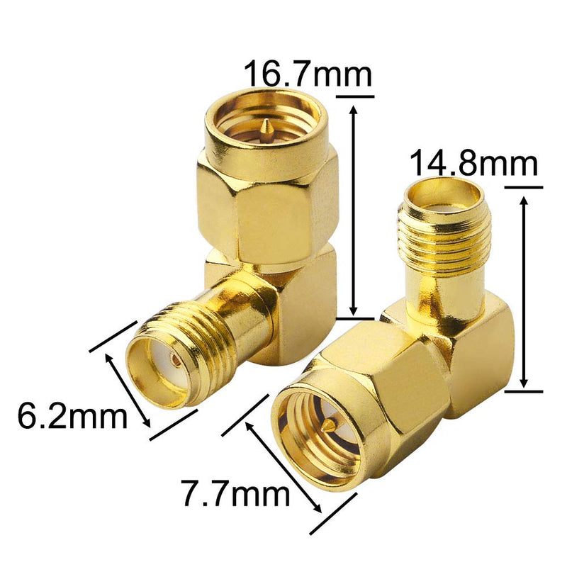 onelinkmore SMA Male to Female Right Angle 90-Degree Adapter Gold Plated Contacts Pack of 4â€¦ 90 Degree