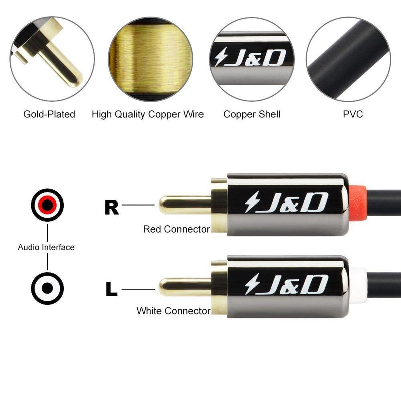 J&D RCA Cable, Gold-Plated 2RCA Male to 2RCA Male Copper Shell Stereo Audio Cable, RCA Audio Cables, 3 Feet 3Feet