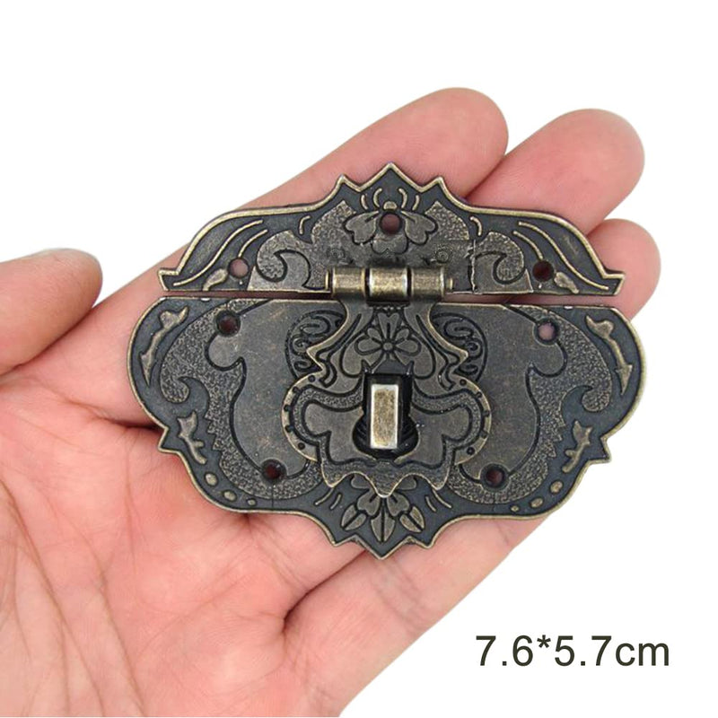 Dophee 1Pc 3"x2.24" Antique Embossing Decorative Brass Hasp Clasp Latch Lock with Screws for European Style Jewelry Trinket Box Decoration 3"*2.24"