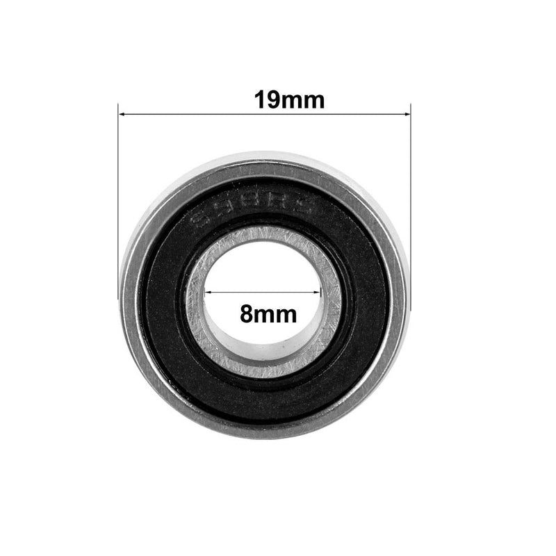 uxcell 698-2RS Deep Groove Ball Bearing Double Sealed 1180098, 8mm x 19mm x 6mm Carbon Steel Bearings (Pack of 4)