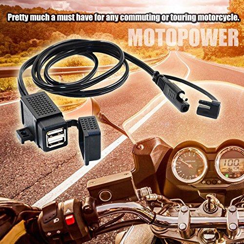 MOTOPOWER MP0609C 3.1Amp Waterproof Motorcycle Dual USB Charger Kit SAE to USB Adapter Cable Phone Tablet GPS Charger