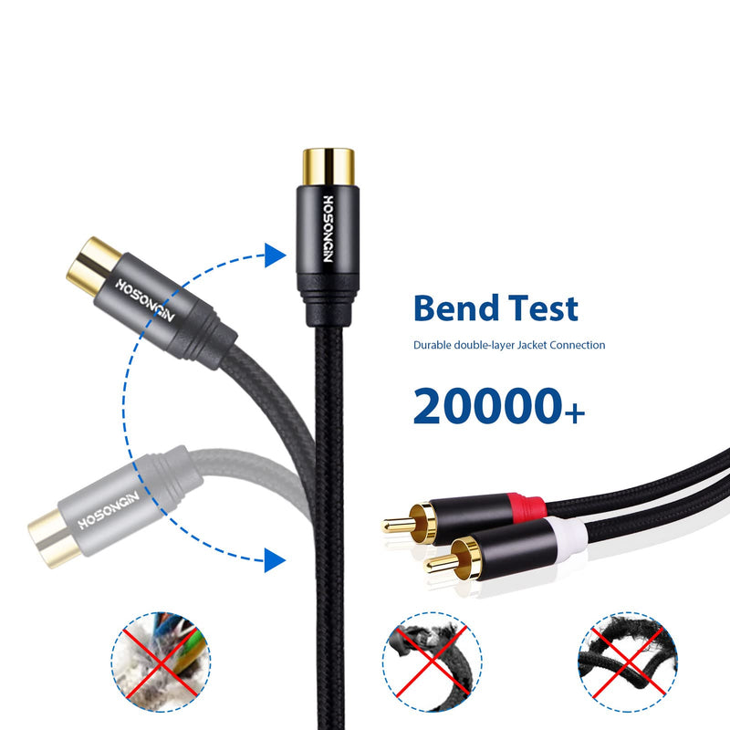 Subwoofer Cable RCA Splitter 1 Female to 2 Male, HOSONGIN RCA Y Adapter Splitter Cable with Black Cotton Braided Jaket and Gold-Plated Plug, 2 Pack/Length: 12 inch