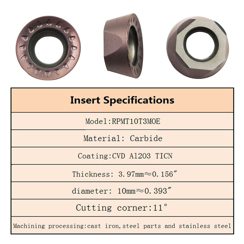 ASZLBYM 11pcs RPMT10T3 MOE R5 Indexable Carbide Milling Inserts Blade Milling Cutter with 5/8"/16mm SRDPN1616H10 Indexable Carbide Milling Tool Holder Metal Lathe Cutting Tools
