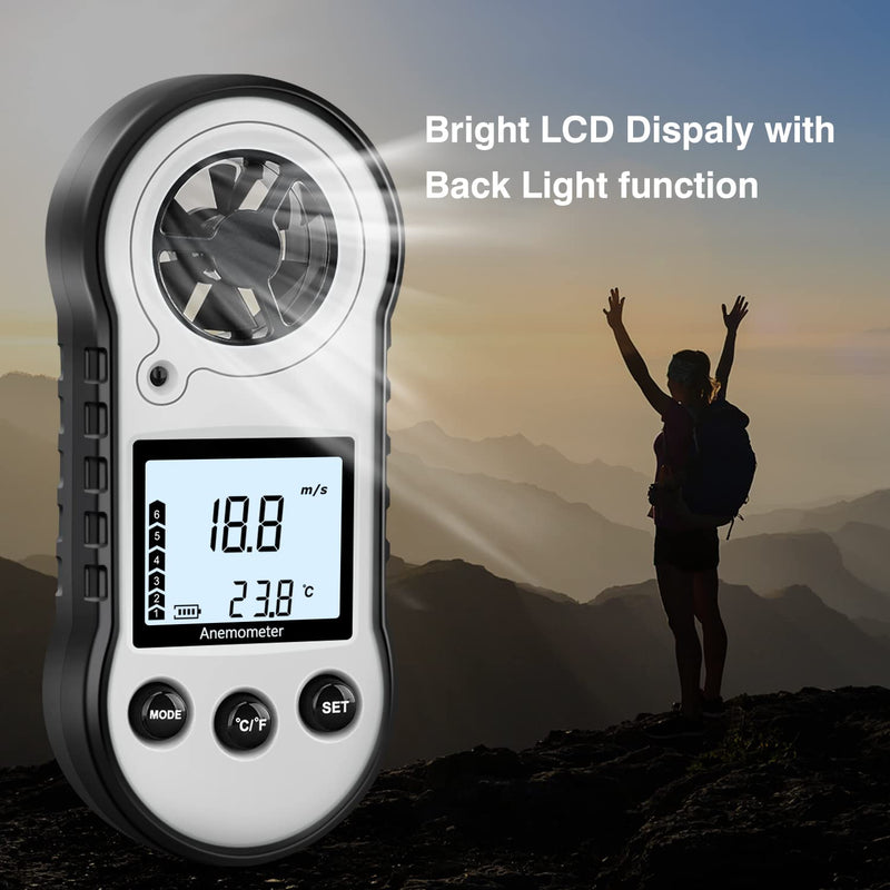 Digital Anemometer, Air Flow Meter with Wind Temperature Tool -10°C ~ 45°C, Anemometer for Measuring Airflow Speed, Anemometer for Sailing/Surfing/Fishing/Kite - Gray Gray.