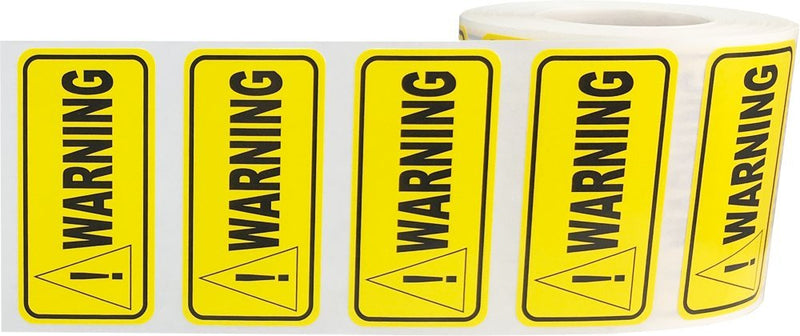 Warning Labels Yellow 1 x 2 Inch 500 Adhesive Stickers