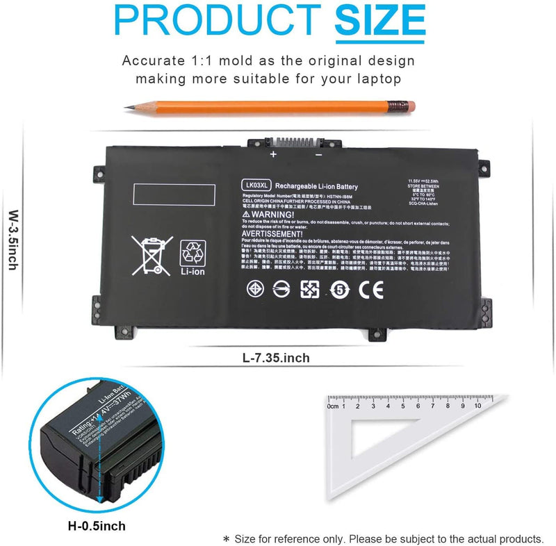 LK03XL Battery for HP Envy X360 15-bp100 15-bp000 15m-bq1xx 15m-bp011dx 15m-bp012dx 15m-bp111dx 15-bp107tx HSTNN-UB71 916368-541 916814-855 Envy 17 17 17-ae143ng 17m-aeoxx 17m-ae011dx 17m-ae111dx