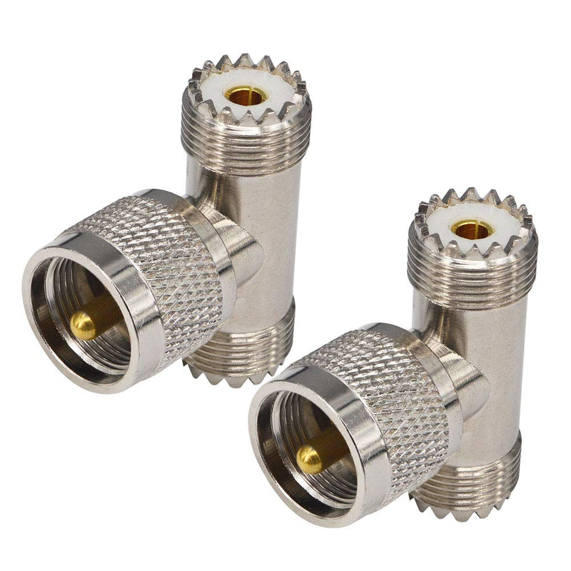 BOOBRIE 2-Pack UHF Male PL-259 to Dual UHF Female SO-239 Adapter UHF T Shape Triple Connector RF Coaxial Splitter for CB Ham Radio/Antenna/Broadcast/Scanner/WiFi