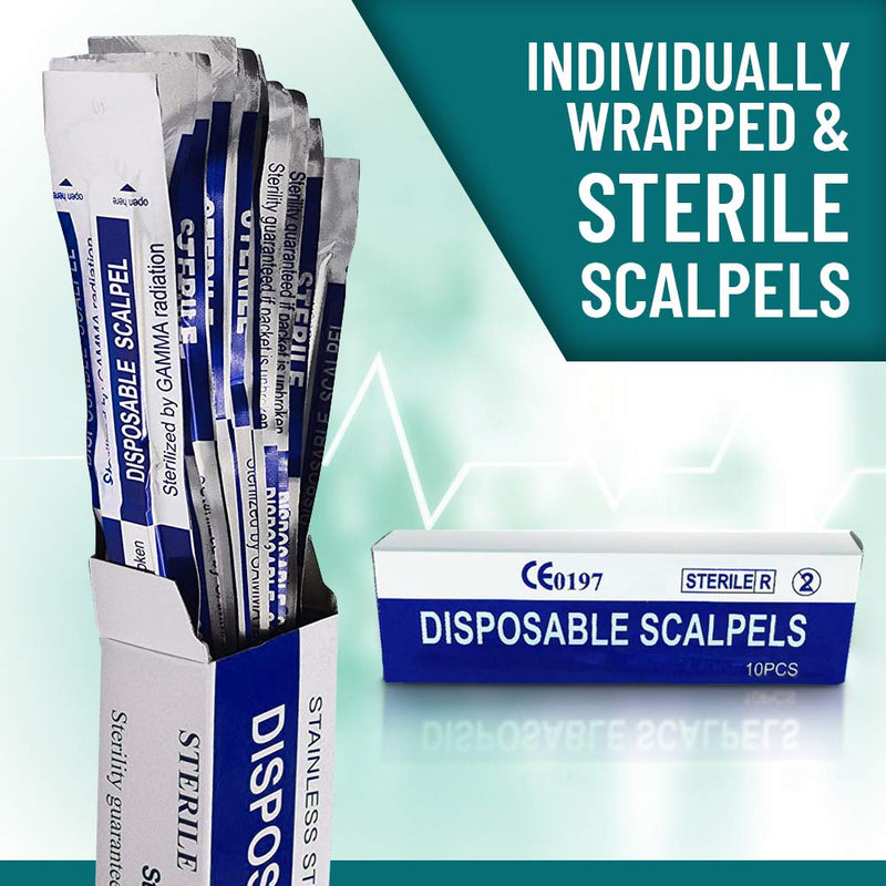 Disposable Scalpel 10 and 11, Pack of 10 Dermaplaning Blades w. Plastic Handle, Carbon Steel Dermablade Blades Individually Wrapped 5x10 Blade and 5x11 Blade, Sterile