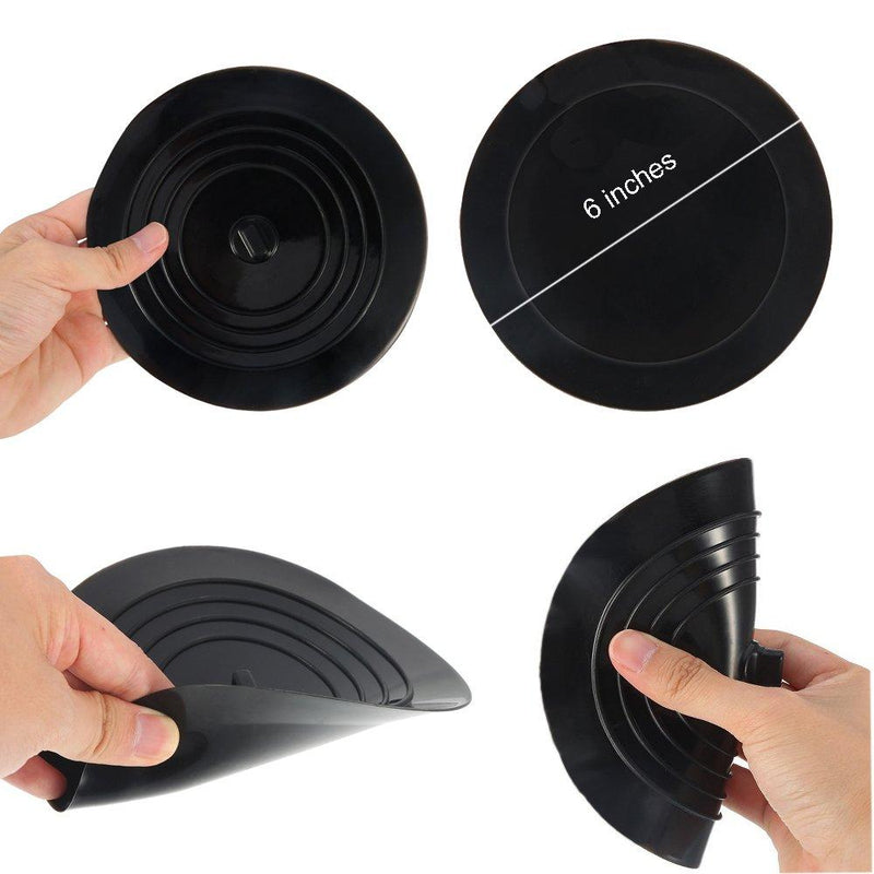 V-TOP Tub Stopper 2 Pack, 6 inches Large Silicone Drain Plug Hair Stopper Flat Suction Cover for Kitchen Bathroom and Laundry Black