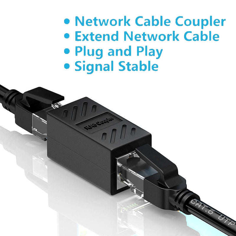 RJ45 Coupler，Ethernet Coupler, in Line Coupler for Cat7/Cat6/Cat5e/Cat5 Ethernet Cable Extender Adapter Female to Female (6 Pack Black) RJ45 Coupler 6pack Black