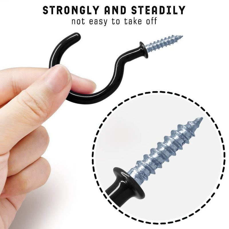 ECKJ Cup Hooks Mug Hooks 20PCS Ceiling Hooks Vinyl Coated Screw in Wall Hooks Plant Hooks Kitchen Hooks Great for Indoor Outdoor Use Color Black 1.77 Inches 1.25in 20pcs