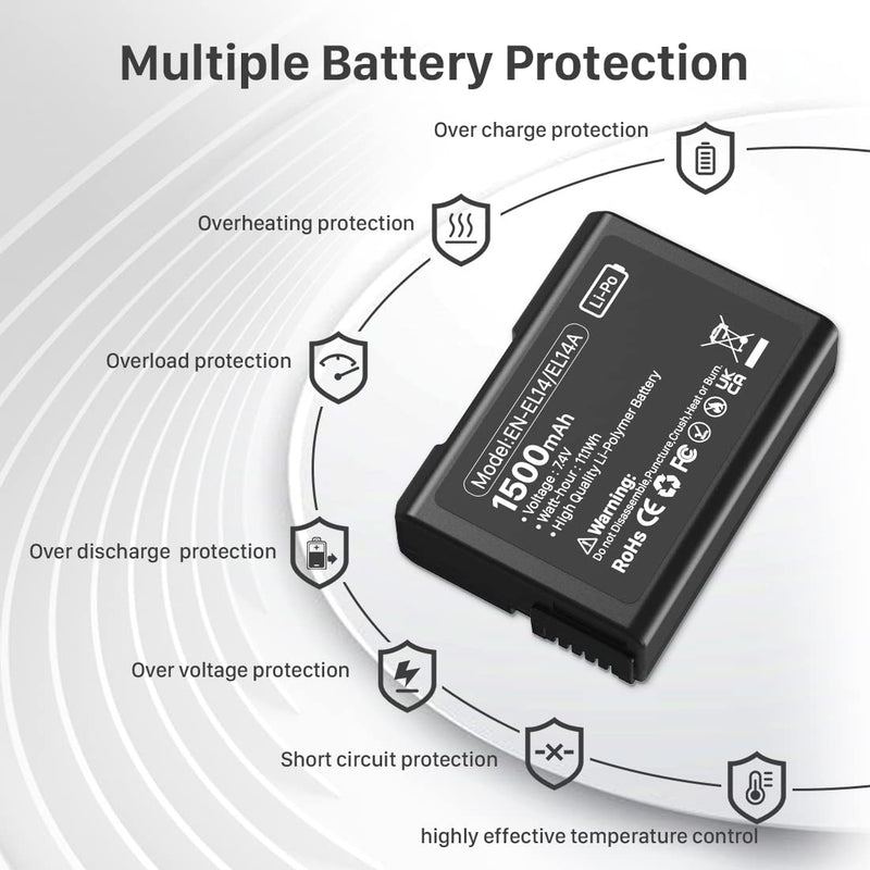 SHENMZ EN-EL14/EL14A Battery,1500mAh 7.4V Rechargeable Battery Compatible with Nikon D3100 D3200 D3300 D3400 D3500 D5100 D5200 D5300 D5500 D5600 DF Coolpix P7000 P7100 Digital SLR Cameras(1 Pack)… 1 Pcs