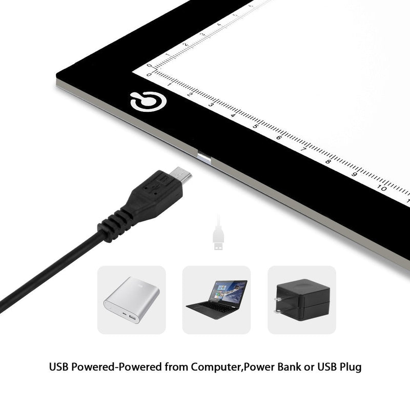 LITENERGY Portable A4 Tracing LED Copy Board Light Box, Ultra-Thin Adjustable USB Power Artcraft LED Trace Light Pad for Tattoo Drawing, Streaming, Sketching, Animation, Stenciling 01 - A4 BLACK