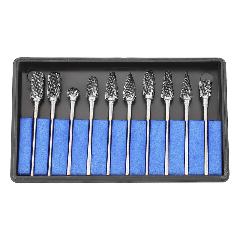 Carbide milling cutter set, 10 pieces. Double solid carbide milling cutter set with 2.35mm shank for milling, shaping and removing edges or corners, burrs and excess material