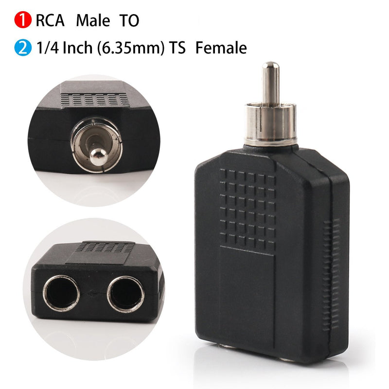NANYI RCA Male to Two 6.35mm (1/4 Inch) Female Audio Heads, RCA M One-Two 6.35mm F Stereo Interconnect Audio Adapter, 2Pack(RCA M-2x6.35mm F) RCA M-2x6.35mm F