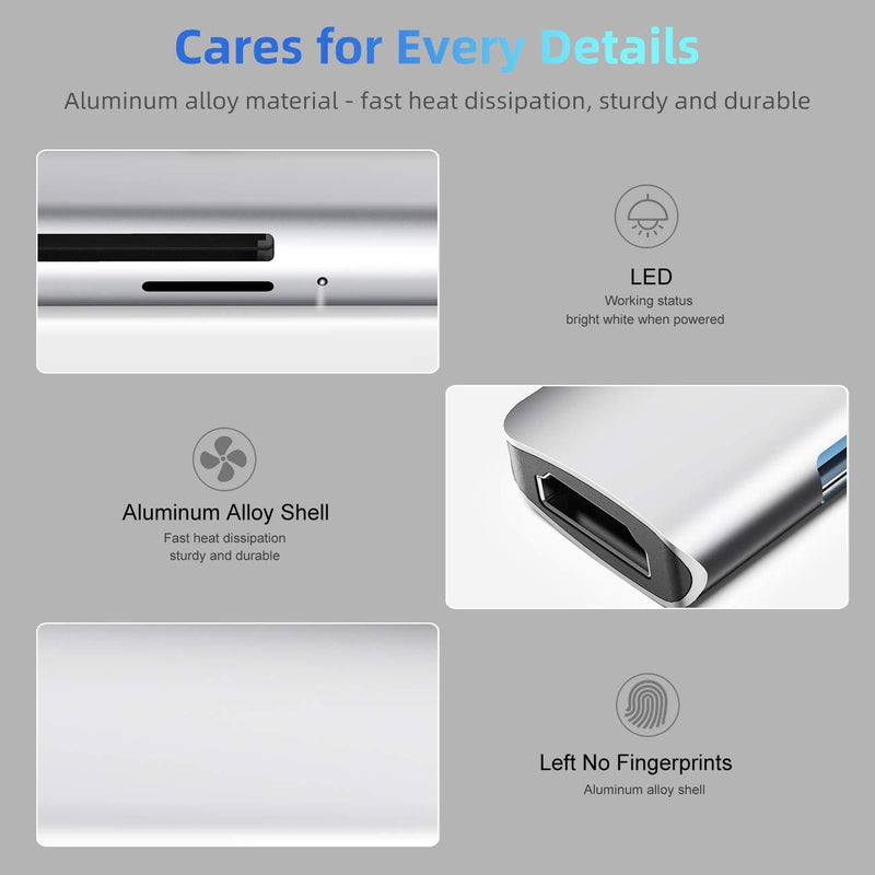 WALNEW USB C Hub, MacBook Pro USB C Adapter, 7-in-1 Type C Hub with 4K USB-C to HDMI, 3 USB 3.0 Ports, SD/TF Card Reader, 100W PD Dock for iPad Pro/ MacBook Pro/Air(Thunderbolt 3)/ Type C Devices Silver