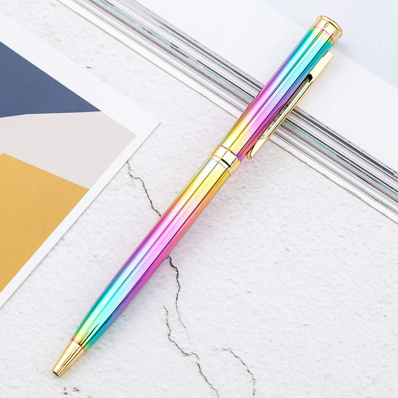 3 Pieces Rainbow Metal Ballpoint Pen Retractable Metal Crystal Pens Creative Signature Pens Cute Ballpoint Pens with 10 Pcs Replacement Refills for Office Supplies, Decorations, Women Gifts