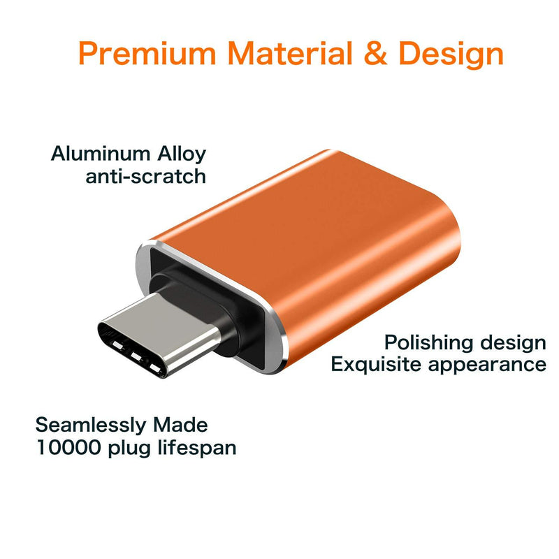 USB C to USB Adapter [2-Pack], Thunderbolt 3 to USB 3.0 OTG Adapter Compatible MacBook Pro,Chromebook,Pixelbook,Microsoft Surface Go,Galaxy S8 S9 S10 Plus,Note 8 9,Pixel 2 3(Orange) Orange