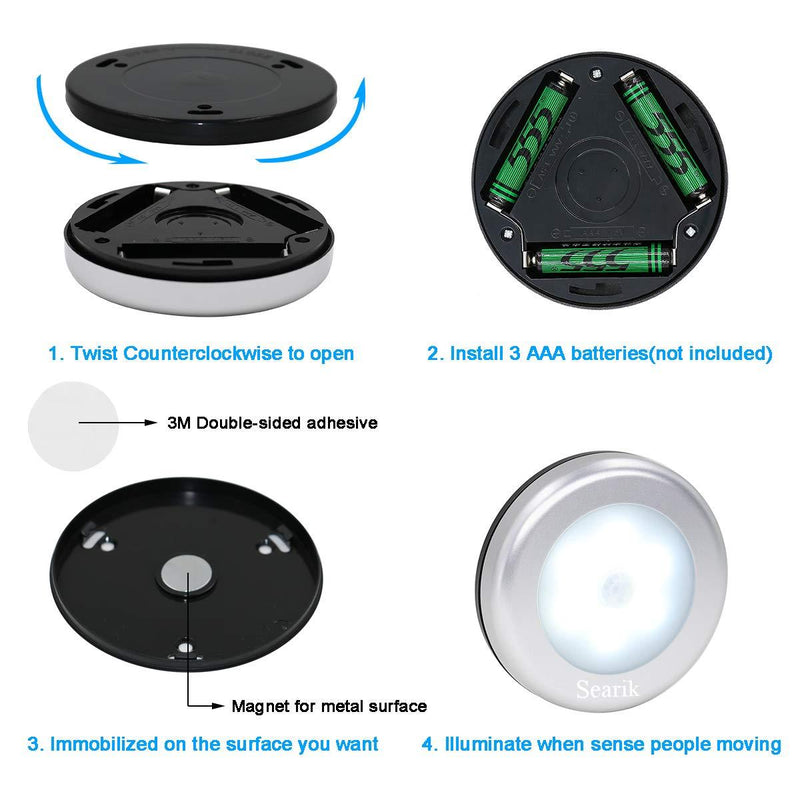 Motion Sensor Light, Searik Battery Powered LED Night Light Step Lights Stair Closet Light Under-Cabinet Lighting Stick On Anywhere Lamp for Home, Kitchen, Hallway, Cabinet, Closet, Stairs, Bathroom White