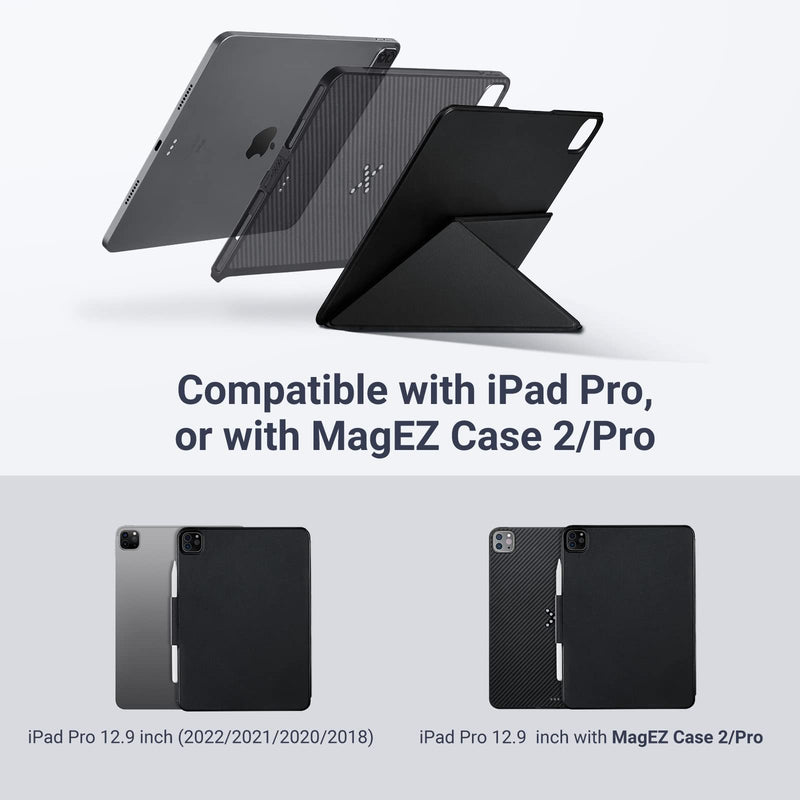 PITAKA iPad Pro 12.9 Case, MagEZ Folio 2 for iPad Pro 12.9, Lightweight, Multi-fold Folio with Hidden Magnetic Apple Pencil Holder, Compatible with MagEZ Case 2/Pro for iPad Pro - Black 12.9" iPad Pro 2022/2021/2020/2018 (3-6th Gen)