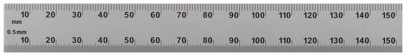 Mitutoyo 182-107, Steel Rule, 6"/150mm ( 1/10, 1/100", 1mm, 0.5mm), 3/64" Thick X 3/4" Wide, Satin Chrome Finish Tempered Stainless Steel