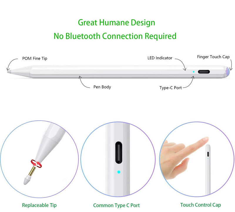 2021 Pencil for Apple iPad Air 4th/3rd Generation,Palm Rejection Stylsu Pen for iPad Air 10.9" 4th/10.5" 3rd Gen, Tip Stylus Compatible with Apple 2nd Generation Pencil for iPad Air,White