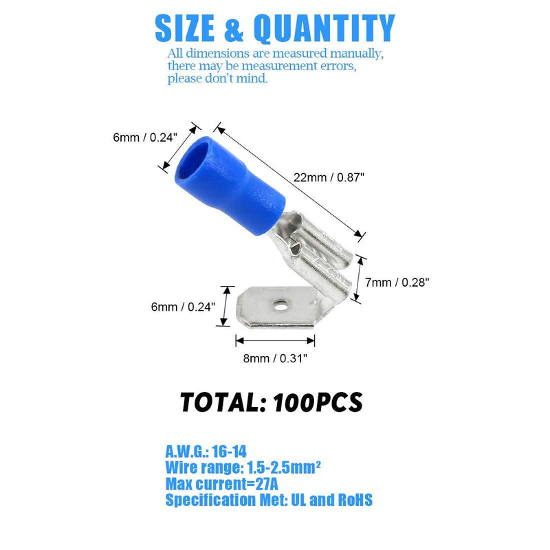 Glarks 100pcs 16-14 Gauge Semi Insulated Piggy Back Spade Electrical Insulated Quick Splice Crimp Terminals Connectors