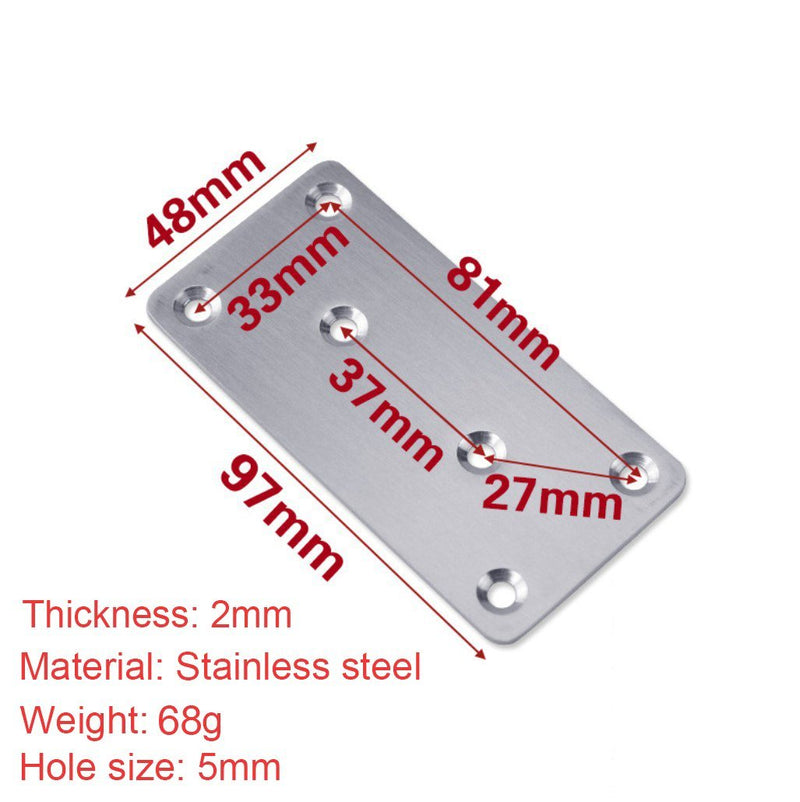 Hyever Stainless Steel Repair Plate 97mmx48mm Flat Brace Bracket Mending Plate For Furniture Corner Repair Fixing 3 Pieces 3.8" × 1.9" × 0.08"