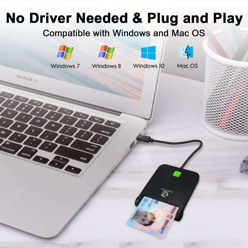 ZOWEETEK CAC Reader USB C, CAC Card Reader Military, DOD Military USB Common Access CAC, Compatible with Windows, Mac OS and Linux (Type C)