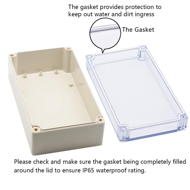 Zulkit Junction Box ABS Plastic Dustproof Waterproof IP65 Universal Electrical Boxes Project Enclosure Grey with Clear Cover 6.2 x 3.5 x 2.4 inch (158 x 90 x 60mm) 6.2"x3.5"x2.4"