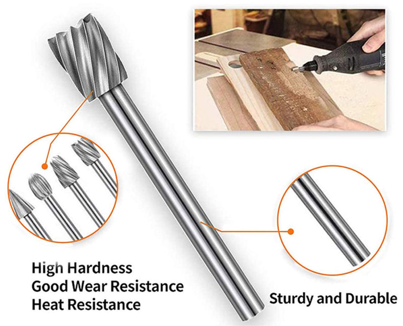 APLUS Milling Cutter Set of 20 HSS Rotary Cutters 1/8 Inch [3mm] Rotary Burr Ball Cutter Cylindrical Cutter Tenon Cutter Cone Cutter for DIY Grinding Polishing Multifunctional Tool Woodworking HSS Cutter Set of 20