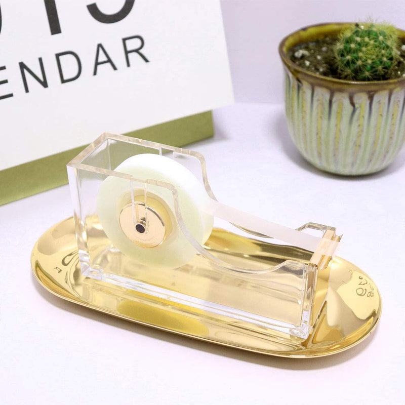 Acrylic Gold Stapler Tape Dispenser Scissors Set Heavy Duty Office Desk Stapler Tape Cutter Dispenser with 6.3" Gold Scissors Office Supplies Stationery Desk Set for Home, Office N School