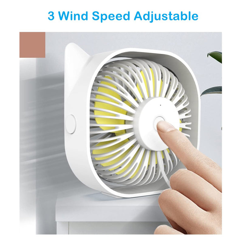 Small Personal USB Desk Fan, 3 Speeds Strong Wind Quiet Anti-slip Rotatable Table Fan for Bedroom Bedside Home Dorm Office Desktop, USB Powered Mini Cute Portable Travel Cooling Fans (White)