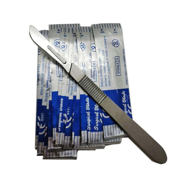 ABMRO Sterile Disposable Scalpel Blades No. 10 with Scalpel Handle, Suitable for Cutting, Pedicure, Crafts, Modeling, Cutting Materials and Leather No.10 10pcs + No. 3 act